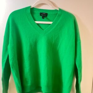 J. Crew cashmere Vibrant Green V-Neck Sweater